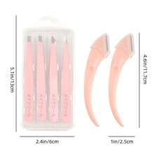 6pcs Stainless Steel Eyebrow Clip Tweezers Set, Includes 2pcs Crescent Eyebrow Razors, Makeup Tool Grooming For Women
