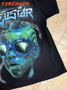 Men's T-Shirt Visual Double-Sided Printing, Y2k Men's Fashionable Printing Casual Simple Short Sleeved T-Shirt - 黑色 - 查看 3