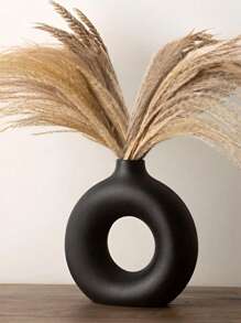 1pc Black Plastic Circular Flower Vase Decoration, Simulated Dry Flower Decoration Vase, Artistic Vase For Floral Arrangements, Simple Fall Living Room Exhibition Hall Decoration,Home Decor,Flower Vase,Centerpiece,Table Decor Valentine's Day, Valentines Room Decor Living Room Decor Glass Vase