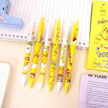 pokemon 6Pcs New Pokémon Pikachu Ballpoint Pen And Sub Mother Eraser Students Less Crumbs Clean And Do Not Leave Marks Cute Pikachu Student Gift A Variety Of Cartoon Patterns Stationery Student Back To School