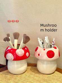 Joivida 1pc Cute Ceramic Mushroom Shaped Pen Holder - Desktop Organizer For Makeup Brushes & Office Supplies, Creative Decorative Design For Students & Girls, Lovely Pen Stand For Pastel Color Office Supplies & Accessories