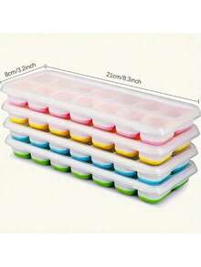 4 Packs Stackable Silicone Ice Cube Trays With Lids - 14 Cavity Easy Release Ice Cube Molds, Spill Proof For Cocktails, Freezer Friendly - Multicolor - View 2