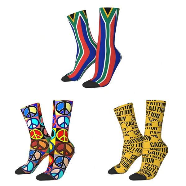 Funny Happy Men's Compression Socks Bits And Peaces Caution South Africa Flag Vintage Harajuku Hip Hop Novelty Casual Crew Crazy Sock Gift Printed