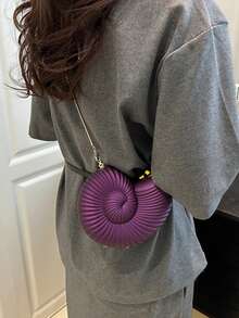 Elegant Seashell Design Women's Party Handbag, Fashionable Shiny Evening Bag With Chain Strap For Shoulder/Crossbody, Earphone, Lipstick And Coin Purse - Purple - View 7
