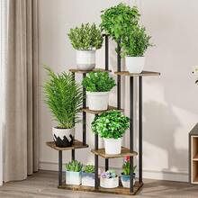 Plant Stand 5 Tier Indoor Metal Flower Shelf For Multiple Plants Corner Tall Flower Holders For Patio Garden Living Room Balcony Bedroom, Black (5 Tier-Black) - 7 Tier-Black+Rustic Brown - View 2