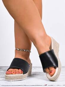 Women's Resort Wedge Sandals Single Strap Linen Sole Wedge Heel Plus Size Wide Fit Sandals