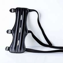 Three Hole Black PU Material Arm Guard, Traditional Recurve Bow Shooting And Archery Supplies, Bow And Arrow Protection Equipment