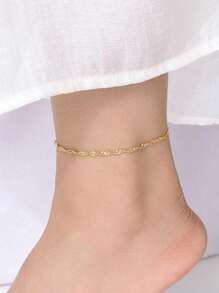 1 Stück Gedrehtes Knöchelband, minimalistisches Edelstahl Wellen-Ketten Knöchelband, einfaches glitzerndes Strand Knöchelband für Frauen