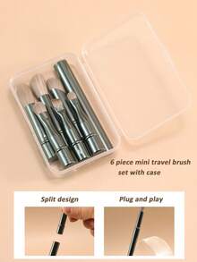 6pcs Mini Travel Makeup Brush Set With Transparent Storage Box - Multifunctional Makeup Kit, Includes Foundation Brush, Nylon Bristles, Metal Handles, Suitable For All Skin Types - Fragrance-Free Face Contour Brush, Concealer Brush, Eyeshadow Brush And Eyebrow Brush, Including Eyebrow Brush, Eyeshadow Brush, Spiral Brush, Etc. - Cadet Blue - View 2