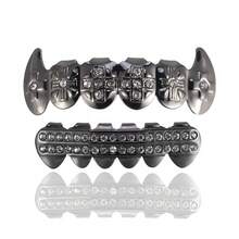A Set Of Fashionable Hip-Hop Style Upper And Lower Decorative Braces With Artificial Diamonds, Suitable For Men And Women, Halloween Tiger Tooth Vampire Braces - 黑色 - 查看 1