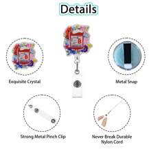 4 pièces/1 pièce Porte-carte d'identité de badge d'infirmière/médecin extensible, transparent, facile à enclencher, en acrylique plat 2D. Étui pour carte d'étudiant, porte-clés unisexe, accessoire de sac voiture