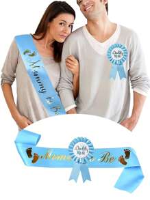 Blaue Baby Shower Schärpe, "Mommy To Be" Schärpe und "Daddy To Be" Abzeichen, Baby Shower Dekorationen für Jungen, Geschenk für Geschlechts-Enthüllungen, Baby Shower Gastgeschenke