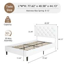 Bed Frame, Upholstered Platform Bed With Headboard, PU Leather Fabric Bed Frame, Button Tufted Design, White Bed Frame Queen Full Twin , No Box Spring Required, Easy Assembly - trắng - Xem 10