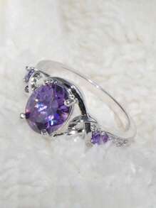 1 pieza Anillo de zirconia cúbica bonito para mujeres para boda, compromiso, aniversario, fiesta, joyería, regalo del Día de San Valentín