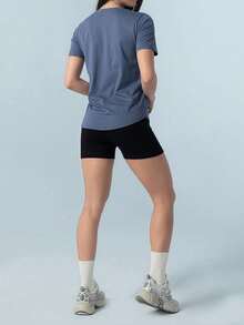 女士V领瑜伽上衣健身跑步运动衫新款宽松弹力短袖T恤