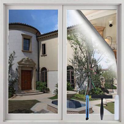 One Way Window Privacy Film Sun Blocking Window Tinting Film For Home Heat Control Mirror Tint Film Static Cling 17.5 X 78.7 Inches, Silver