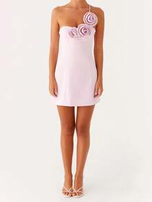 Women's 3D Flower Mini Dress One Shoulder Spaghetti Strap Solid Color Slim Fit Dress Clubwear - 紫色 - 查看 2