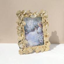 1pc Retro European Style Gold Ginkgo Leaf Edged Photo Frame, Horizontal & Vertical Display, Comes With 1 Random Inner Paper For Home Decor