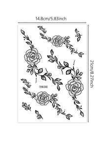 2 件黑色指甲花临时纹身贴纸，莲花和叶子图案，水转印防水临时纹身，适合女士和女孩，用于婚礼、派对和节日 - 黑色 - 查看 5