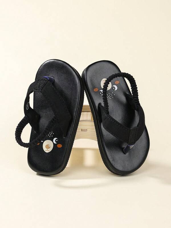 1 Pair Cute Printed Slip-On Non-Slip Flip Flops, Kid-Friendly Outdoor Shoes