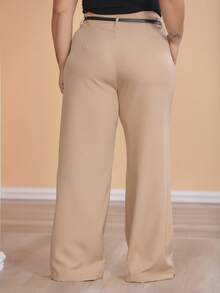 Plus Size Fashion Long Pants Without Belt And Pockets - Brown - View 5