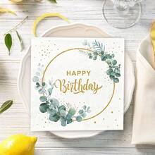 20pcs Green Disposable Paper Napkins With Eucalyptus Pattern, Decorative Luncheon Napkins, Suitable For Birthday Party, Baby Shower, Wedding, Engagement, Christening, Bridal Events - Multicolor - View 2