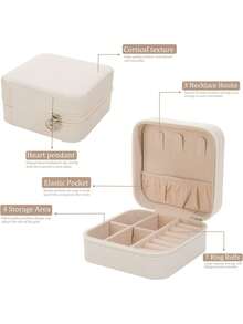 1个白色简约PU皮革便携式首饰盒，适合女士存放戒指和项链。适用场合：商务旅行、日常通勤、佩戴耳环和胸针、上班或上学、购物或约会。 - 白色 - 查看 9