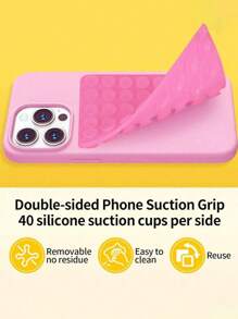 Strong 80-Point Suction Phone Mount - Double-Sided Silicone Holder For Car Dashboard, Bathroom Tile, Kitchen Counter