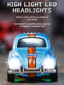 1pc Vintage Beetle Alloy Remote Control Car, Small RC Car With Adjustable Speed Gears, Smartphone Remote Control, LED Lights, 2.4GHz Retro RC Toy Car, 1:64 Mini Diecast Model, Portable, Suitable For Kids 6+ Years Old, Ideal Gift Toy