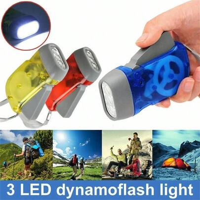 1pc Portable Hand Cranked Rechargeable Flashlight With 3 LED Lights, Suitable For Camping And Outdoor Lighting