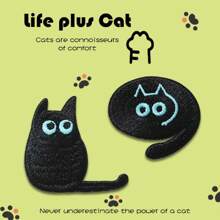 Iron-On Embroidered Patch, Cute Blue-Eyed Black Cat Embroidery Cloth Patch, Soft & Adorable Decoration For Scrapbook, Bag, Clothes Hole Cover, Self-Adhesive