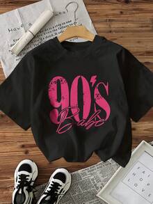 Women's Retro 90s Pattern T-Shirt - Soft & Comfortable, Crew Neck Short Sleeve, Machine Washable, Minimalist Fashion, Casual Daily Wear Black Summer - Black - View 3