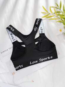 女士无钢圈运动胸罩，镂空字母肩带性感修身透气瑜伽胸罩