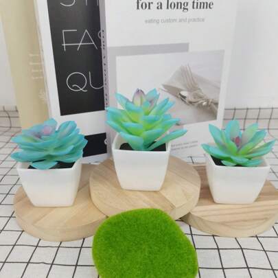 3 decoratieve kunstmatige vetplanten, roze en blauwe mini nep vetplanten in pot voor thuis, op kantoor, op tafel, op bruiloften, feesten en als fotografie-accessoire