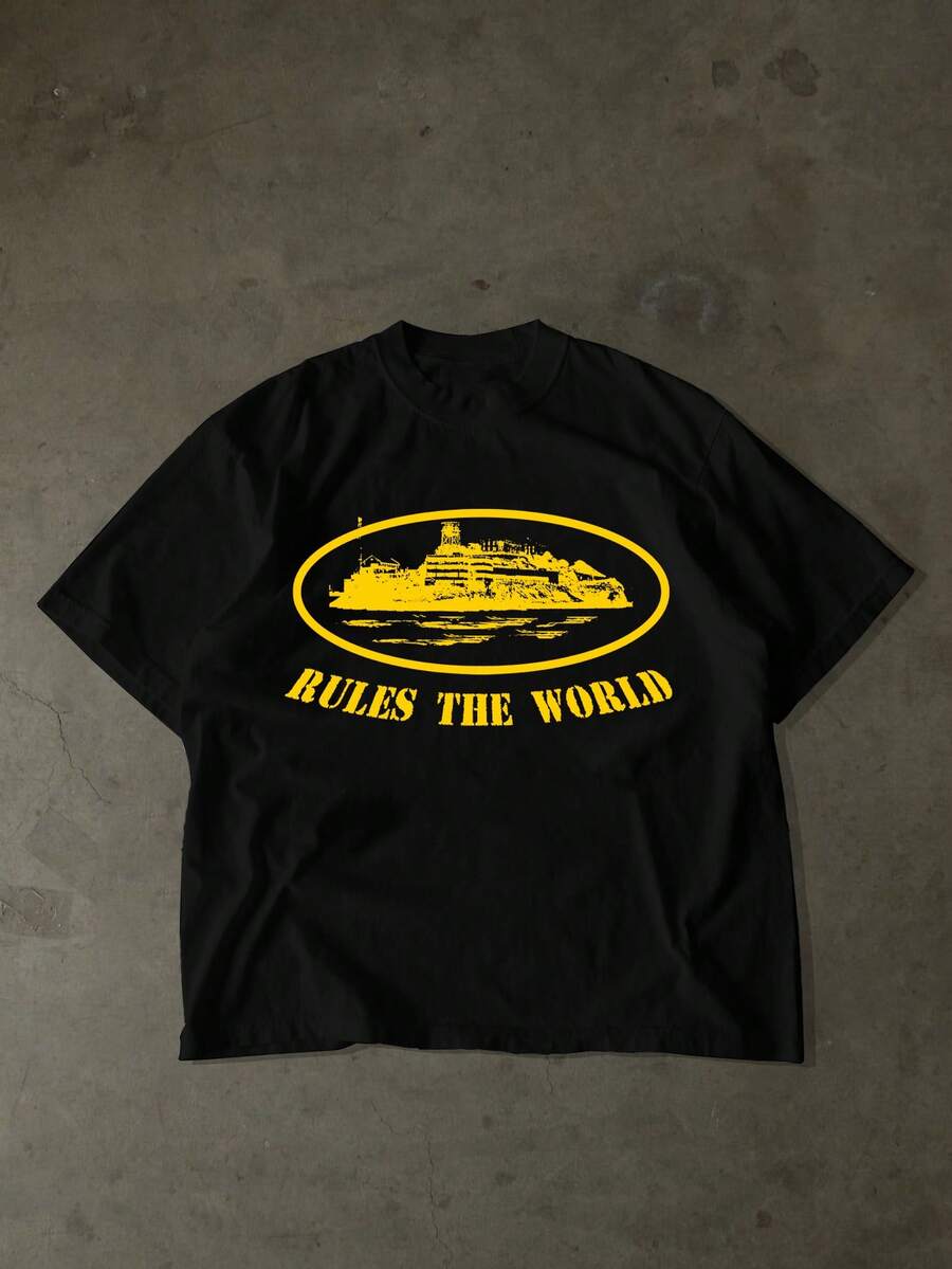 男士新款时尚嘻哈印花T恤 - 黑色 - 查看 1