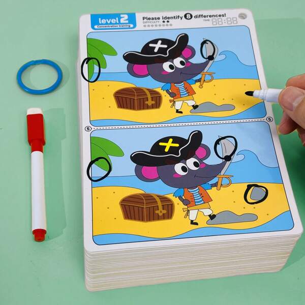 Set de 3 libros/juego de buscar la diferencia, con 30 niveles de desafío cronometrados, juego interactivo de mesa familiar, juego de detective, juego educativo divertido para desarrollar habilidades de concentración y observación