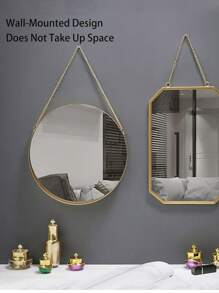 1PC Wall Mounted Mirror Gold Geometric Mirror With Chain Decorative Vanity Mirror Porch Decoration Mirror Bathroom Wall Mirror Vanity Mirror Suitable For Bathroom Bedroom Living Room Arch