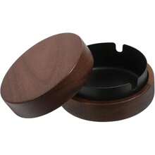 1 pezzo Posacenere in legno con coperchio, posacenere antivento con design in acciaio inossidabile carino, adatto per feste indoor/all'aperto, ufficio, casa, balcone