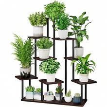 Plant Stand 5 Tier Indoor Metal Flower Shelf For Multiple Plants Corner Tall Flower Holders For Patio Garden Living Room Balcony Bedroom, Black (5 Tier-Black) - 9層-黑色+黑橡木 - 查看 1