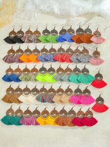 TopHanqi 3pcs/7pcs/12pcs/18pcs Random Bohemian Hollow Vintage Tassel Earrings Set, Multicolor Geometric Fan Shaped Dangle Earrings, Suitable For Daily Wear, Commuting, Party, Date, Gift, All Season