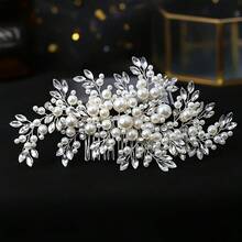 1pc Elegant Floral Glass Hair Comb, Bridal Wedding Hair Accessories, All Seasons Valentine's Day Accessories - Silver - View 4