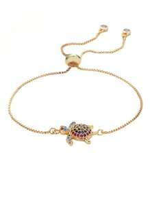1pc European And American Personalized Fashionable Sea Turtle Design Cz Micro-Inlaid Turtle Decor Retractable Bracelet For Daily Wear