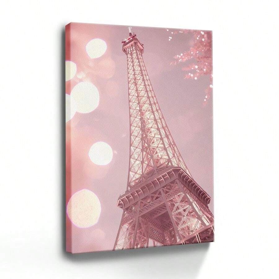 1 Pc, Framed Canvas Wall Art. Eiffel Tower, Romantic Paris, Dreamy Light And Shadow, Art Print Canvas Poster. Ideal Gift For Bedroom, Living Room, Hallway, Kitchen, Bathroom, Cafe, Office, Bar Dormitory Wall Decoration. - Multicolor - View 1