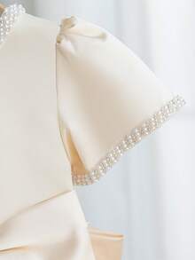Champagne Girls Formal Dress With Large Bow, Birthday Party Wedding Bridesmaid Dress - Champagne - View 6