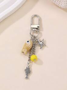 1 件可爱鱼和海星链串珠钥匙扣，独特清新简约的 Ins 风格包包装饰配件，适合春夏日常穿着学校卡通汽车配件哥特 Y2k