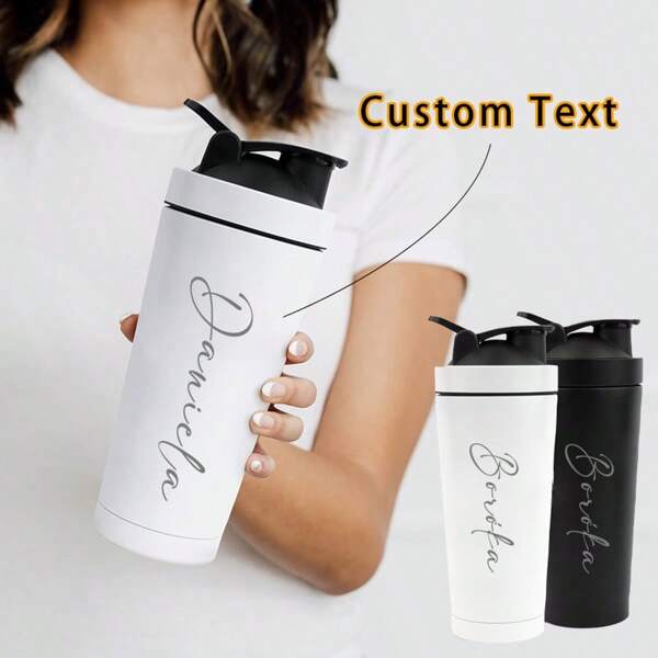 1pc Custom 304 Stainless Steel Protein Shaker Bottle, 900ml Large Capacity Highly Attractive Sports Fitness Insulated Water Bottle