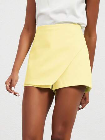 Se-Hore Women's Casual Versatile Solid Asymmetric Shorts Skort