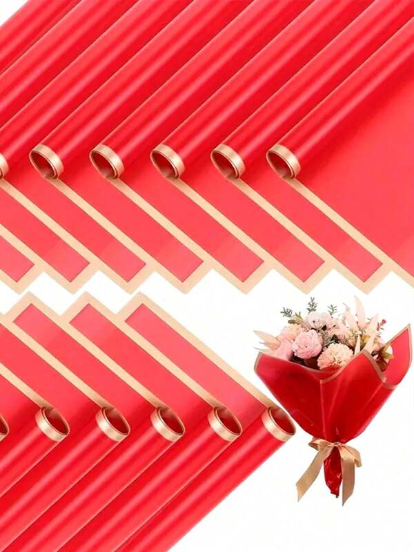 20/40/60 folhas, papel de embrulho para buquê de flores, folhas de papel de embrulho para buquê de flores com borda dourada, papel de embrulho estilo coreano para artesanato faça você mesmo, decoração de embalagens de presente, suprimentos florais, 23 x 23 polegadas, papel de embrulho, papel de seda, suprimentos para buquê de flores (vermelho)