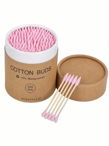 A Box Of Double-Headed Swabs Made From Natural Bamboo, Containing 200 Soft And Comfortable Disposable Swabs, Suitable For Nail Art And Makeup.