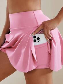 Falda deportiva con cintura elástica y bolsillos para mujer, falda y mallas deportivas de doble capa con volantes para yoga y fitness